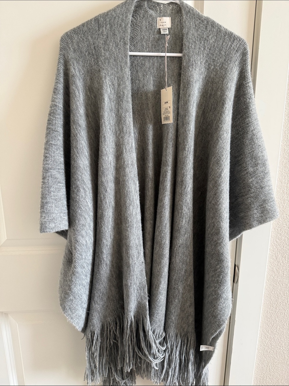 a new day Gray Fringe Knit Poncho